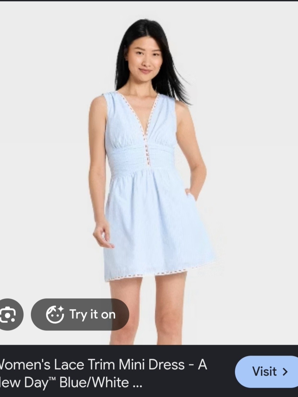 a new day Light Blue Lace-Trim V-Neck Mini Dress